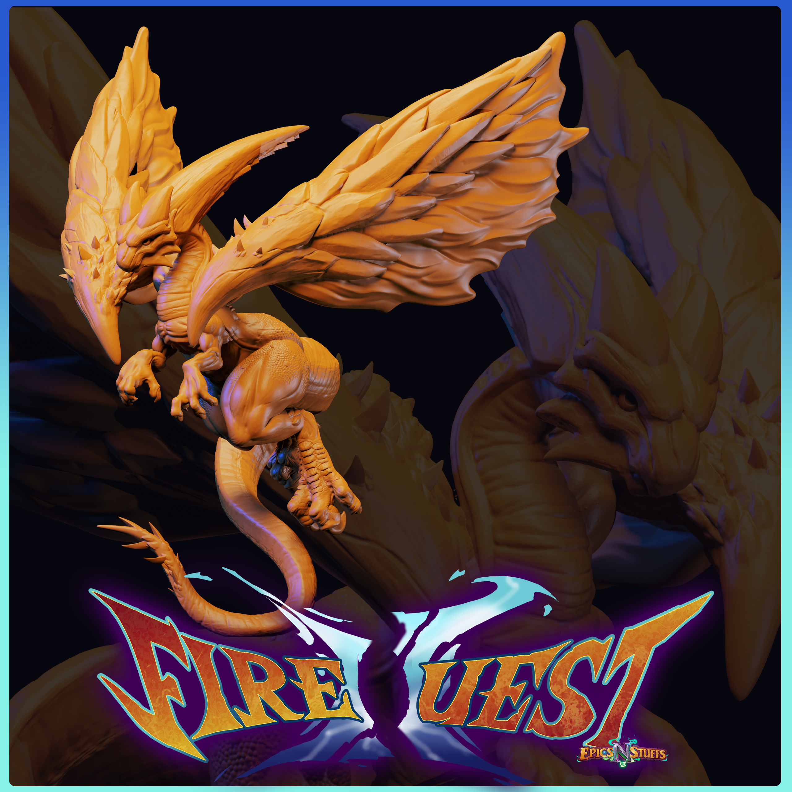 Dragon God, Fire Quest II Miniature - Pre-Supported